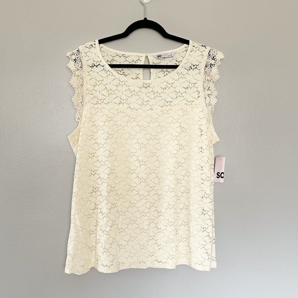NWT SO Lace Overlay Top in Sand Sz 1X